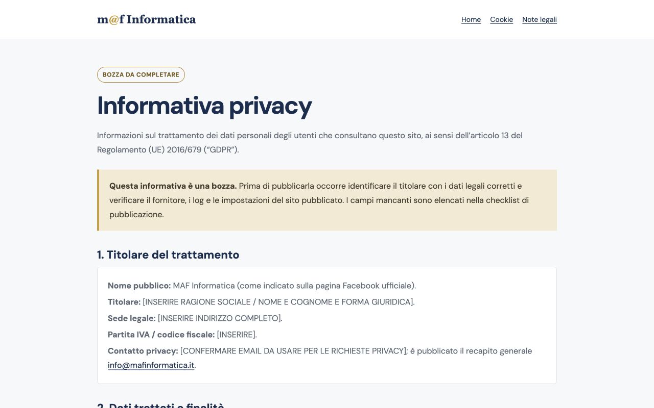 Anteprima della pagina: Informativa privacy