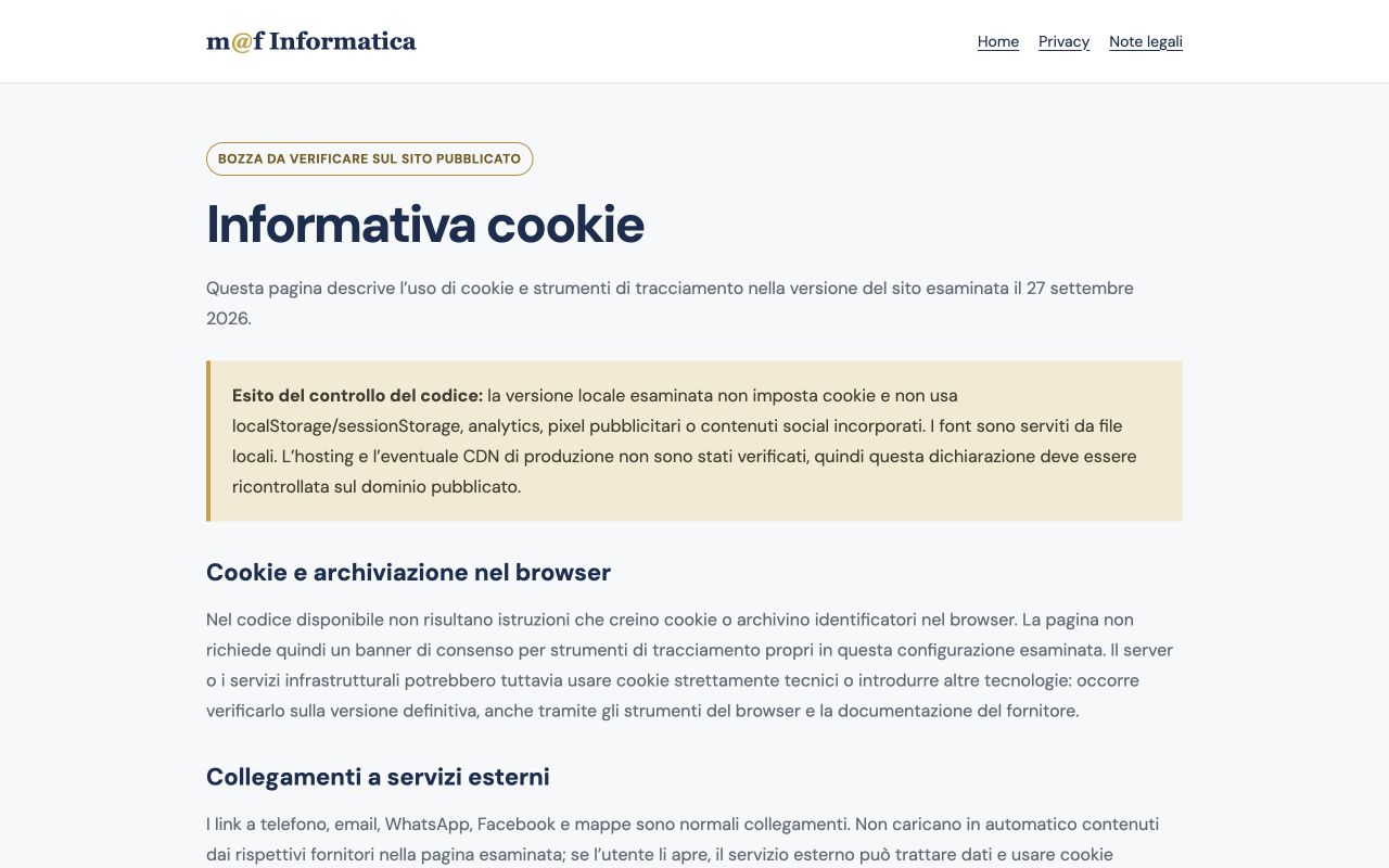 Anteprima della pagina: Informativa cookie