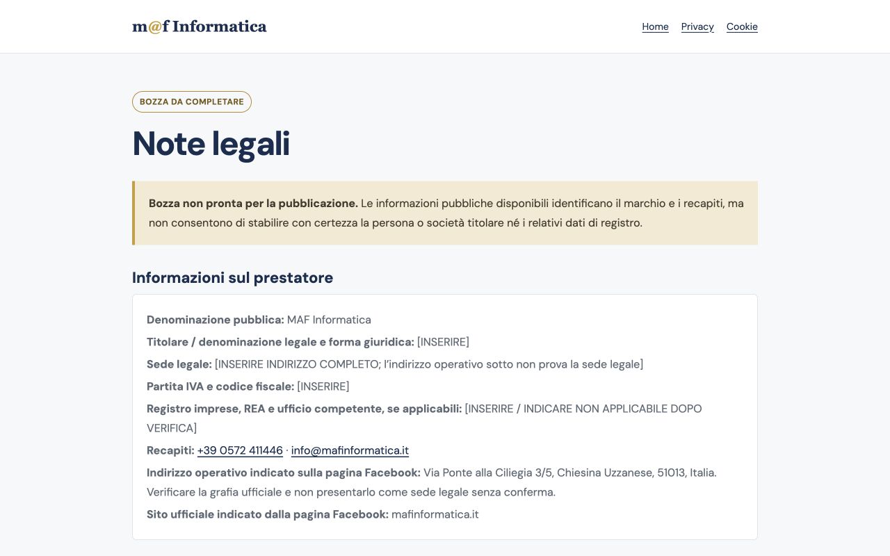 Anteprima della pagina: Note legali